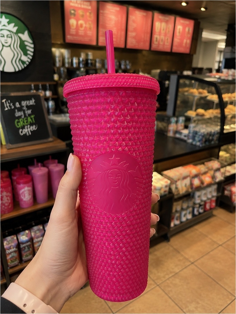Starbucks Pink Studded Cold Cup Tumbler Reusable Cup with Straw Excellent